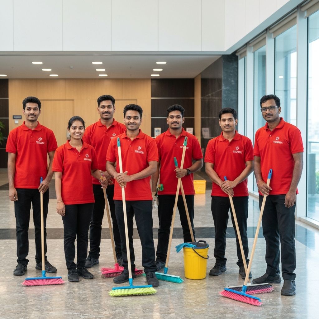 Professional Housekeeping Staff in Red Polo Uniforms